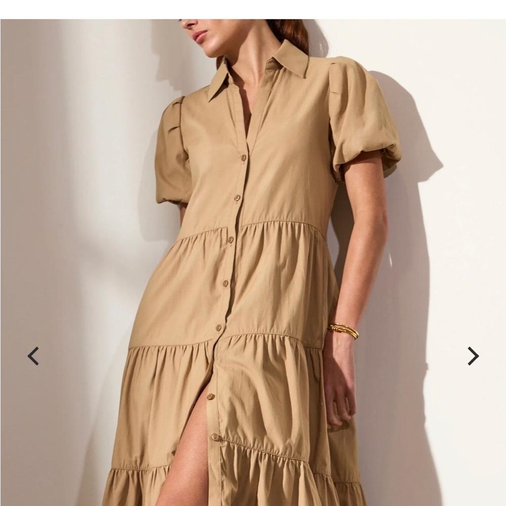 Brochu Walker Havana Tiered Button Down Cotton Midi Dress Tan Sahara Size Small